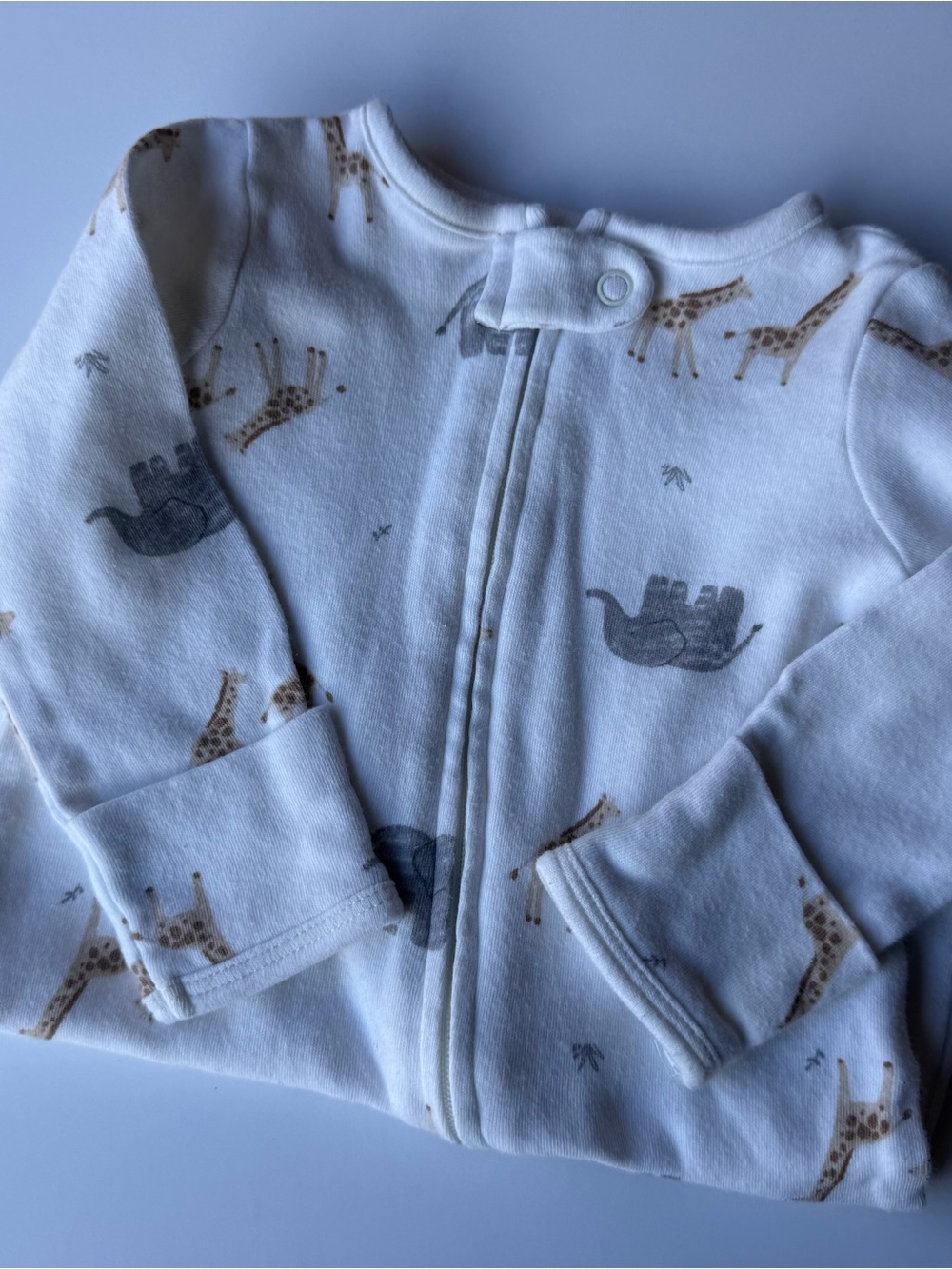 Carter's White Baby Zip Romper with Animal Print Accents